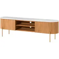 MASSIVMOEBEL24.DE MASSIVMOEBEL24 TV-Board Mango 180x36x51 natur lackiert / Marmor weiß BARCELONA #511