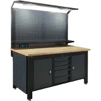 TRUTZHOLM Werkstattwand Profiline XL 200 x 73 cm Stahl massive Holzarbeitsplatte LED Steckdosen Lochwand