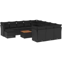 vidaXL 13-tlg. Garten-Sofagarnitur mit Kissen Schwarz Poly Rattan