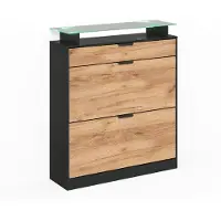 Vicco Schuhkipper Alex, Goldkraft Eiche/Anthrazit, 89 x 105 cm mit LED-Beleuchtung