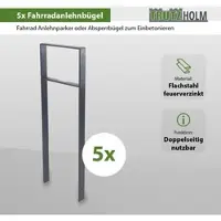 Baumarktplus 5 x Fahrradanlehnbügel 116,5 x 39 cm Flachstahl 13 mm Anthrazit Einbetonieren Fahrradständer Parker Typ H