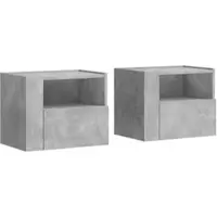 Décoshop26 - Set aus 2 wandmontierten Nachttischen mit Schublade und offenem Fach 45 x 30 x 35 cm graues Holzwerkstoff DEC036086