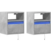 Décoshop26 - Set aus 2 wandmontierten Nachttischen 41 x 31 x 45 cm mit LED-Beleuchtung aus grauem Holzwerkstoff DEC036153