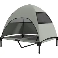 Zimtky Hundeliege Outdoor mit Dach Erhöht Stahlrahmen 90x76x91cm Hellgrau