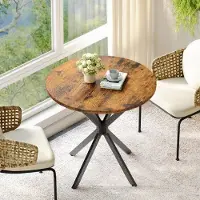 SUCCESS COURIER Runder Esstisch im Industrialstil mit X-Füßen, massiv, 80 x 80 x 75 cm, Braun / Schwarz
