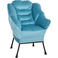 Fortuna Lai Sessel Wohnzimmer Loungesessel Gepolstert Relaxsessel mit Seitentasche, Stahlbeine Polstersessel mit Samtoptik, Einzelsessel für Schlafzimmer, Blau