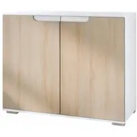 Vladon Kommode Sylt V3, Moderner Küchenschrank mit 2 großen Türen Weiß matt / Eiche sägerau (92,5 x 75.5 x 35)