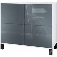 Vladon Kommode Rova V3, Moderner Küchenschrank mit 4 Push-to-Open Türen Weiß matt / Grau Hochglanz (92,5 x 84.5 x 35)