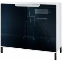 Vladon Kommode Sylt V3, Moderner Küchenschrank mit 2 großen Türen Weiß matt / Schwarz Hochglanz (92,5 x 83.5 x 35)