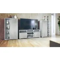Vladon Wohnwand Davos, Anbauwand bestehend aus 2 Vitrinen und 1 TV-Board, Weiß matt/Beton Oxid Optik (329 x 134 x 35 cm)
