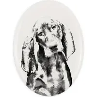 Art-Dog Schwarz-Lohfarbener Waschbärenhund, Black and Tan Coonhound - Gedenktafel mit einem Foto eines Hundes, Grabplatte mit Druck, personalisierte ovale Platte der Marke