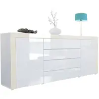 Vladon SIDEBOARD La Paz Weiß Hochglanz / Creme Hochglanz