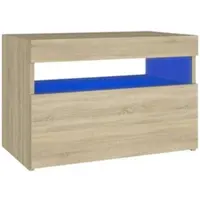 Décoshop26 - Nachttisch mit LED-Beleuchtung und Ablagefach 60 x 35 x 40 cm Holzwerkstoff Eichenfarbe DEC033187
