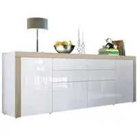 Vladon SIDEBOARD La Paz Weiß Hochglanz / Eiche sägerau