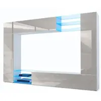 Vladon Wohnwand Mirage, Germany, Anbauwand mit Rückwand mit 2 Türen, 2 Klappen und 6 offenen Glasablagen, Weiß matt/Sandgrau Hochglanz, inkl. LED-Beleuchtung (262 x 183 x 39 cm)
