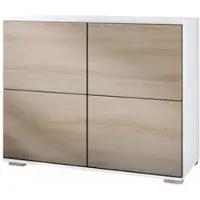 Vladon Kommode Rova V3, Moderner Küchenschrank mit 4 Push-to-Open Türen Weiß matt / Eiche sägerau (92,5 x 75.5 x 35)