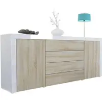 Vladon SIDEBOARD La Paz Eiche sägerau / Weiß Hochglanz