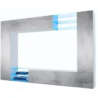 Vladon Wohnwand Mirage, Germany, Anbauwand mit Rückwand mit 2 Türen, 2 Klappen und 6 offenen Glasablagen, Weiß matt/Beton Oxid-Optik, inkl. LED-Beleuchtung (262 x 183 x 39 cm)