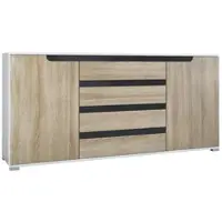Vladon SIDEBOARD Sylt Eiche sägerau / Schwarz Hochglanz