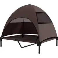 Fortuna Lai Hundeliege Outdoor mit Dach, Erhöhtes Hundebett für Große Hunde, 91 x 76 x 90 cm, Kaffee