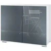 Vladon Kommode Skadu V3, Moderner Küchenschrank mit 2 großen Türen Weiß matt / Grau Hochglanz (92,5 x 75.5 x 35)