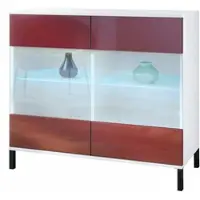 Vladon Kommode Bari V3, Moderner Küchenschrank mit 2 großen Glastüren inkl. RGB Beleuchtung Weiß matt / Bordeaux Hochglanz (92,5 x 83.5 x 35)