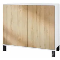 Vladon Kommode Skadu V3, Moderner Küchenschrank mit 2 großen Türen Weiß matt / Eiche Natur (92,5 x 84.5 x 35)