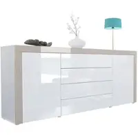 Vladon SIDEBOARD La Paz Weiß Hochglanz / Sandgrau Hochglanz