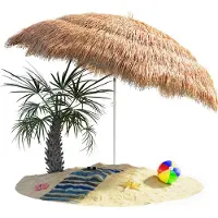 Kingsleeve Sonnenschirm Hawaii Ø160cm Neigbar Höhenverstellbar UV Schutz 30+ Groß Rund Balkon Strand Strohschirm Strandschirm Bast Hawaiischirm Braun