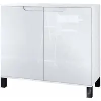 Vladon Kommode Sylt V3, Moderner Küchenschrank mit 2 großen Türen Weiß matt / Weiß Hochglanz (92,5 x 84.5 x 35)