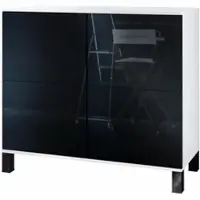 Vladon Kommode Rova V3, Moderner Küchenschrank mit 4 Push-to-Open Türen Weiß matt / Schwarz Hochglanz (92,5 x 84.5 x 35)