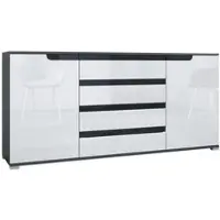 Vladon SIDEBOARD Sylt Weiß Hochglanz / Schwarz Hochglanz