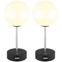Globo Lighting 2x LED Tischleuchte, Edelstahl, Schwarz, Touchdimmer, USB-Akku, H 28cm