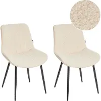 Beliani Esszimmerstuhl Hellbeige Bouclé-Stoffbezug Gesteppt mit Hoher Rückenlehne Schwarzes Metallgestell Retro Esszimmer Küche Wohnküche Wohnzimmer