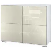 Vladon Kommode Rova V3, Moderner Küchenschrank mit 4 Push-to-Open Türen Weiß matt / Creme Hochglanz (92,5 x 75.5 x 35)