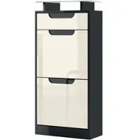 Vladon SCHUHSCHRANK Fiesta Creme Hochglanz / Schwarz Hochglanz