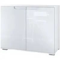 Vladon Kommode Sylt V3, Moderner Küchenschrank mit 2 großen Türen Weiß matt / Weiß Hochglanz (92,5 x 75.5 x 35)