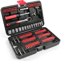 XPOtool 130-tlg. Steckschlüssel- und Bitsatz mit Umschaltknarre 6,3 mm (1/4") Set mit 104 Bits, Stecknüsse im Knarrenkasten, hochwertige Steckschlüssel für Werkstatt