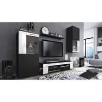 Vladon Wohnwand Movie, Anbauwand bestehend aus 1 TV-Board, 2 Vitrinen und 1 Regal, Schwarz matt/Schwarz matt/Weiß Hochglanz (Gesamt: 300 x 190 x 39 cm)