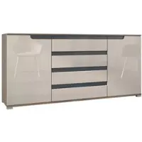 Vladon SIDEBOARD Sylt Sandgrau Hochglanz / Anthrazit matt