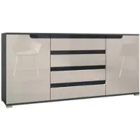 Vladon SIDEBOARD Sylt Sandgrau Hochglanz / Schwarz Hochglanz