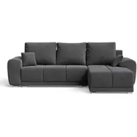 GRAINGOLD Ecksofa L-Form Rechts Monti - Ecksofa mit Schlaffunktion und Bettkasten - Moderne Ecksofa, Wohnzimmer Ecksofa - Eckcouch Dunkelgrau (Monolith 95)