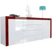 Vladon SIDEBOARD La Paz Weiß Hochglanz / Bordeaux Hochglanz