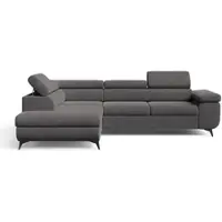 GRAINGOLD Ecksofa L-Form Rechts Argon - Ecksofa mit Schlaffunktion und Bettkasten - Moderne Ecksofa, Wohnzimmer Ecksofa - Eckcouch Dunkelgrau (Castel 93)