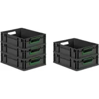 Proregal SparSet 5x Eurobox Nextgen Color HxBxT 12x30x40cm 11 Liter Griffe Grün Offen Schwarz Eurobehälter Transportbox Transportbehälter