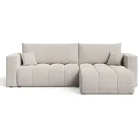 GRAINGOLD Ecksofa L-Form Neva - Ecksofa mit Schlaffunktion, Bettkasten - Moderne Ecksofa, Wohnzimmer Sofa - Eckcouch mit Velvet-Stoff - Beige (Castel 15)