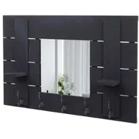 Décoshop26 - Wandgarderobe im Vintage-Stil mit Spiegelfront und 5 Haken 90 x 60 cm dunkelgraues Holz 04_0000996