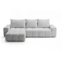 GRAINGOLD Ecksofa L-Form Bresso - Ecksofa mit Schlaffunktion, Bettkasten - Moderne Ecksofa, Wohnzimmer Sofa - Eckcouch mit Bouclé-Stoff - Hellgrau