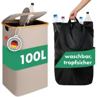 Blumtal Pflandflaschen Sammelbehälter 100L - Bambus Pfandflaschen Organizer mit Pfandflaschen Tasche - Pfandflaschen Behälter in Beige
