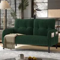 SUCCESS COURIER Cord-Zweisitzer mit Komfortpolsterung, hoher Rückenlehne & Seitentaschen, Metallfüße, integrierte Taschen, einladende Weichheit bei optimaler Stützwirkung, perfekt für Homeoffice-Lounges, senfgelb